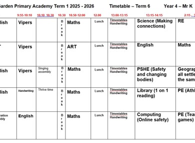 Timetable term 6 year 4